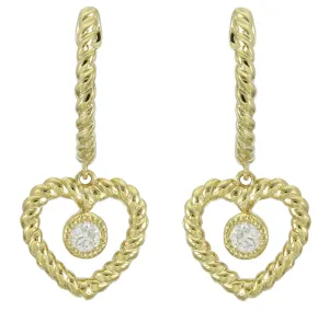 0.08ct tw Heart Shaped Open Heart Twisted Rope Design Diamond Dangling Earrings