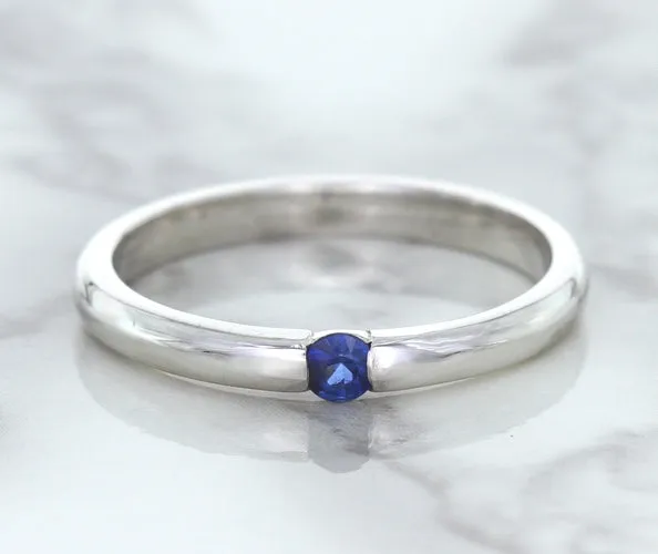 0.10ct Round Blue Sapphire Ring in 18K White Gold
