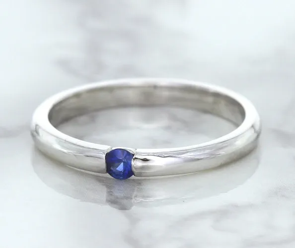0.10ct Round Blue Sapphire Ring in 18K White Gold