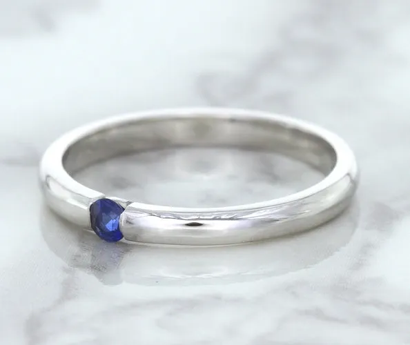 0.10ct Round Blue Sapphire Ring in 18K White Gold