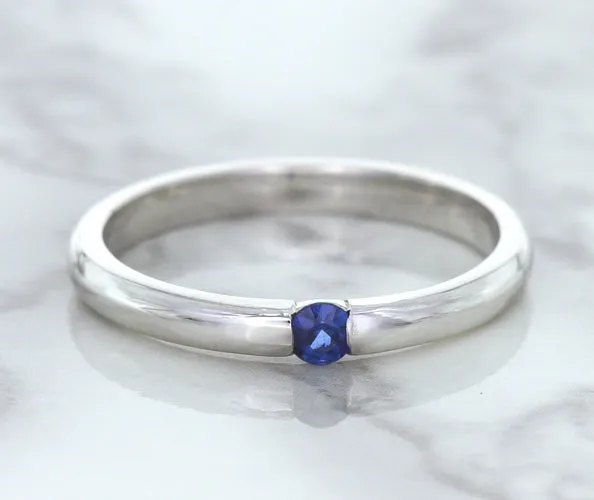 0.10ct Round Blue Sapphire Ring in 18K White Gold