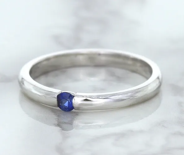 0.10ct Round Blue Sapphire Ring in 18K White Gold