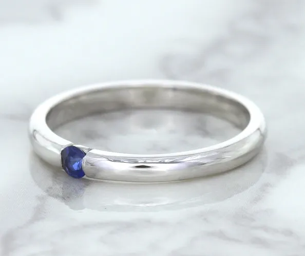 0.10ct Round Blue Sapphire Ring in 18K White Gold