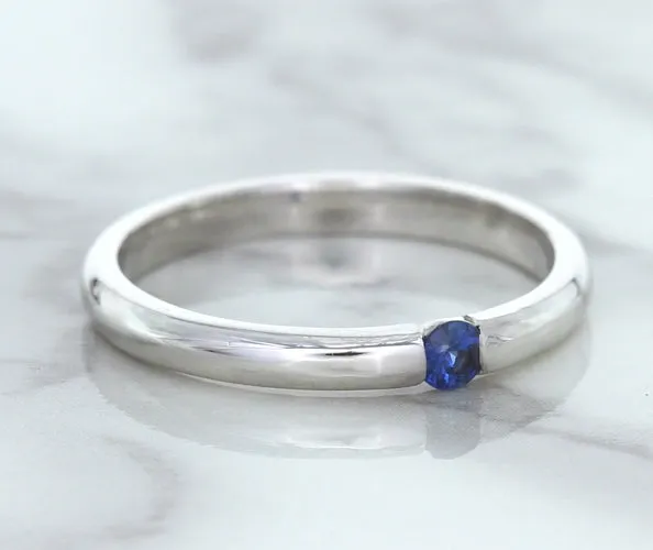 0.10ct Round Blue Sapphire Ring in 18K White Gold
