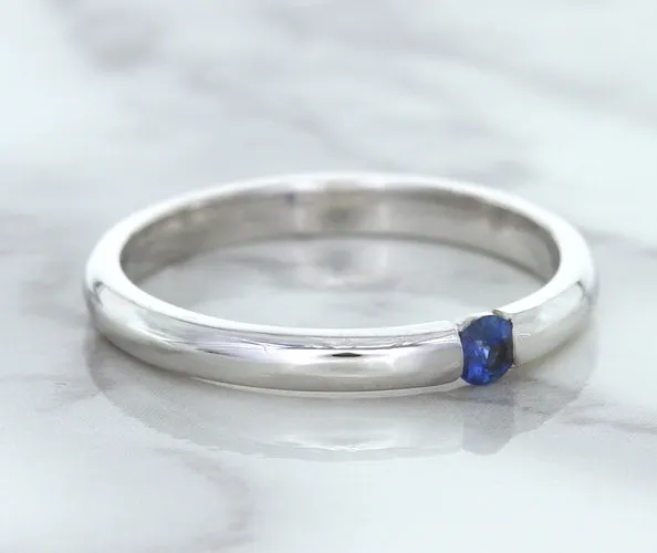 0.10ct Round Blue Sapphire Ring in 18K White Gold