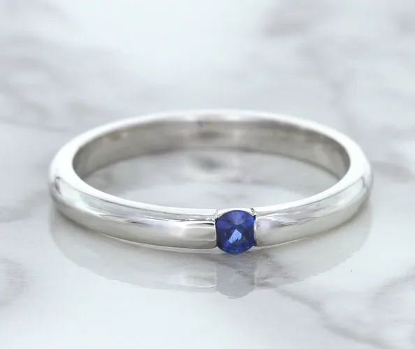 0.10ct Round Blue Sapphire Ring in 18K White Gold