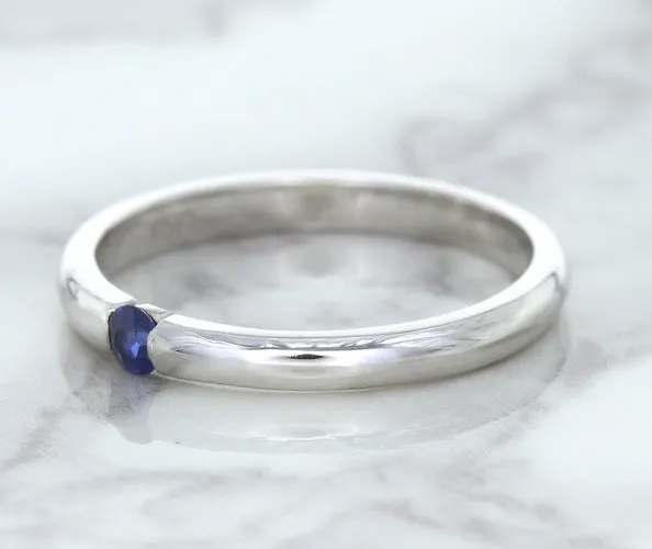 0.10ct Round Blue Sapphire Ring in 18K White Gold