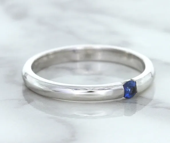 0.10ct Round Blue Sapphire Ring in 18K White Gold