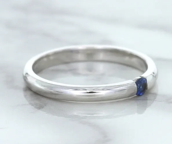 0.10ct Round Blue Sapphire Ring in 18K White Gold