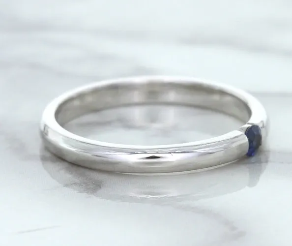 0.10ct Round Blue Sapphire Ring in 18K White Gold