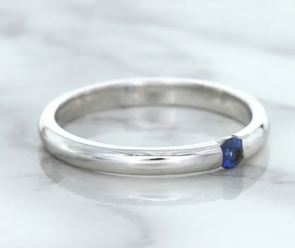 0.10ct Round Blue Sapphire Ring in 18K White Gold