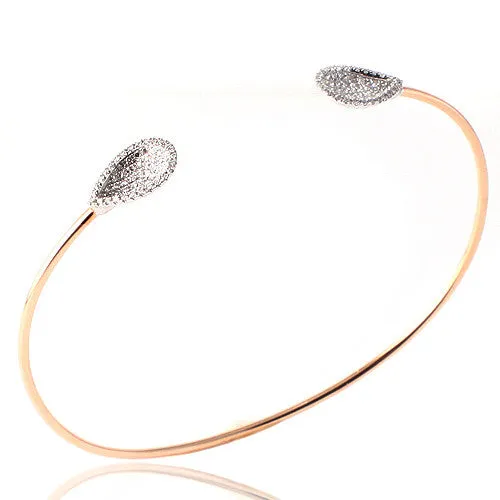 0.38ct Pave Set Round Cut Diamond Bangle, 14k Rose Gold