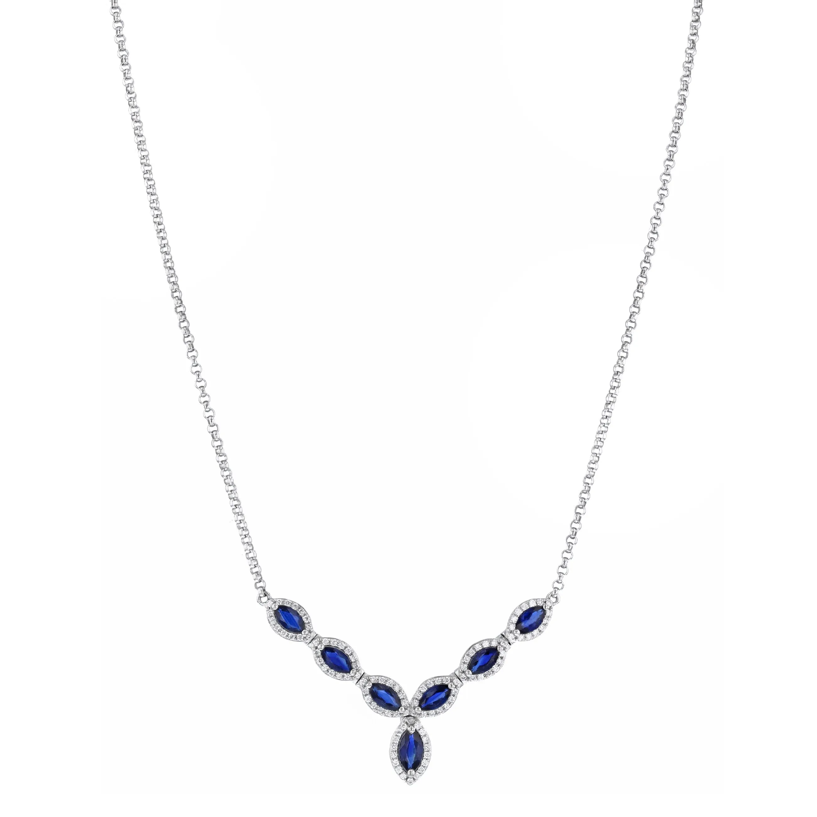 0.49ct Marquise Cut Sapphire and 0.30ct Diamond Necklace | Pre-Loved | 14K White Gold