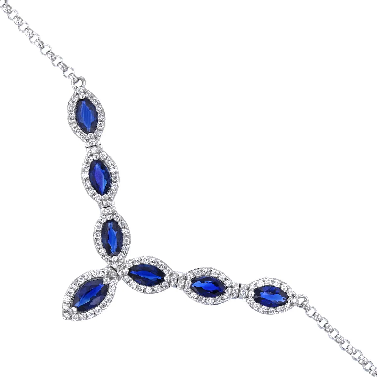 0.49ct Marquise Cut Sapphire and 0.30ct Diamond Necklace | Pre-Loved | 14K White Gold
