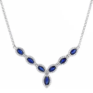 0.49ct Marquise Cut Sapphire and 0.30ct Diamond Necklace | Pre-Loved | 14K White Gold