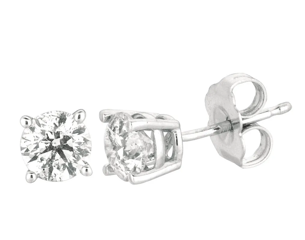 0.50 Carat Natural Diamond Stud Earrings G SI 14K White Gold