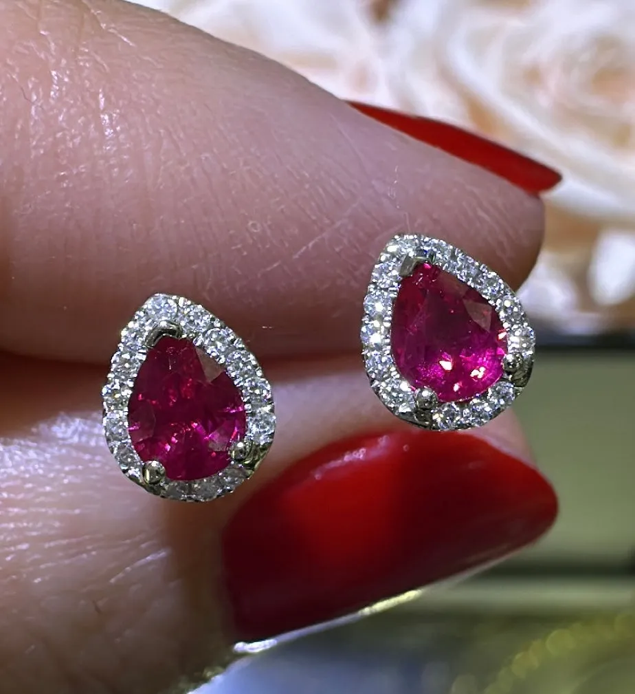 0.62ct tw Pear Shape Ruby Diamond Stud Earrings