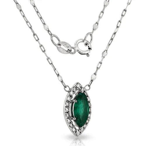 0.69 Ct. Emerald Marquise & Diamonds Floating Halo Pendant Necklace