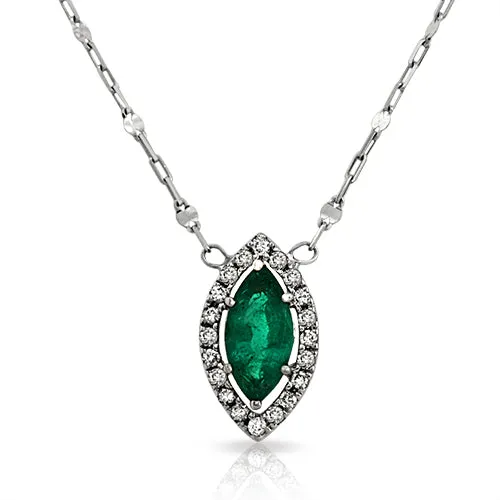 0.69 Ct. Emerald Marquise & Diamonds Floating Halo Pendant Necklace