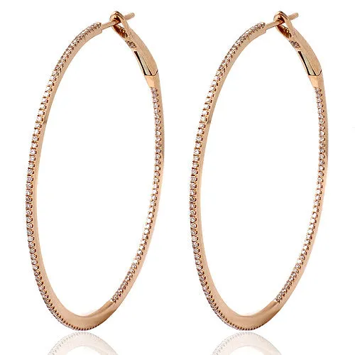 0.74ct In&Out Diamond Hoop Earrings In 14k Rose Gold