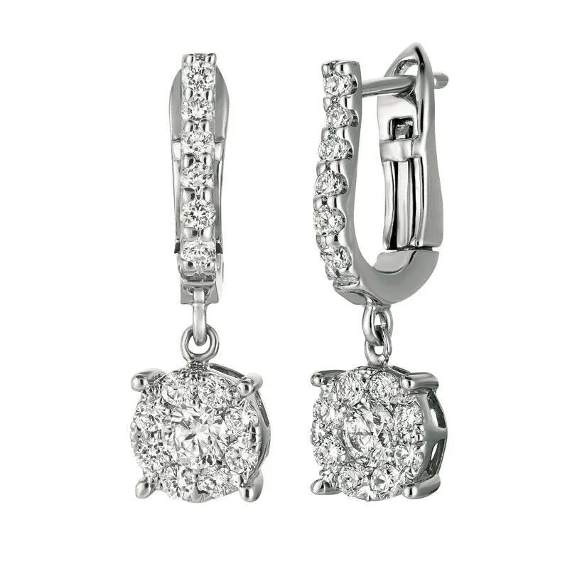 0.75 Carat Natural Diamond Cluster Earrings G SI 14K White Gold