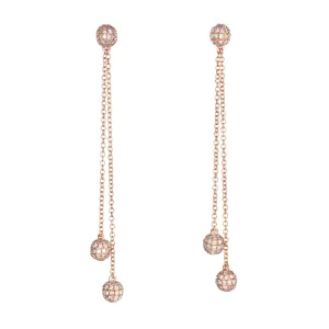 0.80ct Diamond Orb Earrings 14k Rose Gold Long 2.25" Dangle Estate Fine Jewelry
