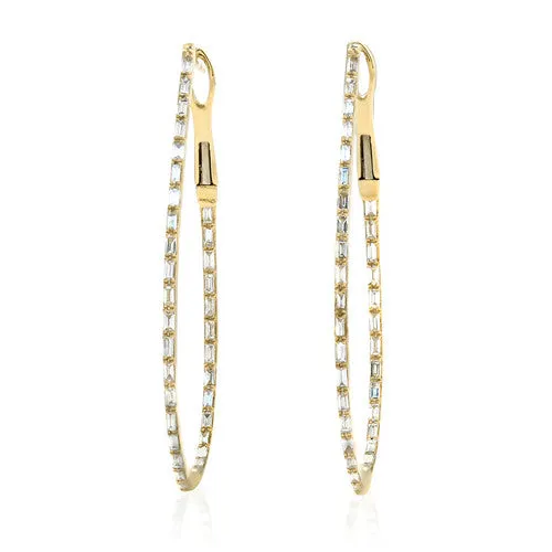 0.98ct Baguette Diamond In&Out Hoop Earrings  18k Yellow Gold