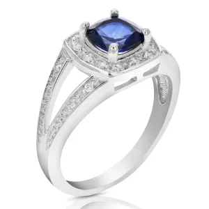 1 cttw Created Blue Sapphire Ring .925 Sterling Silver Cushion 6 MM Size 7