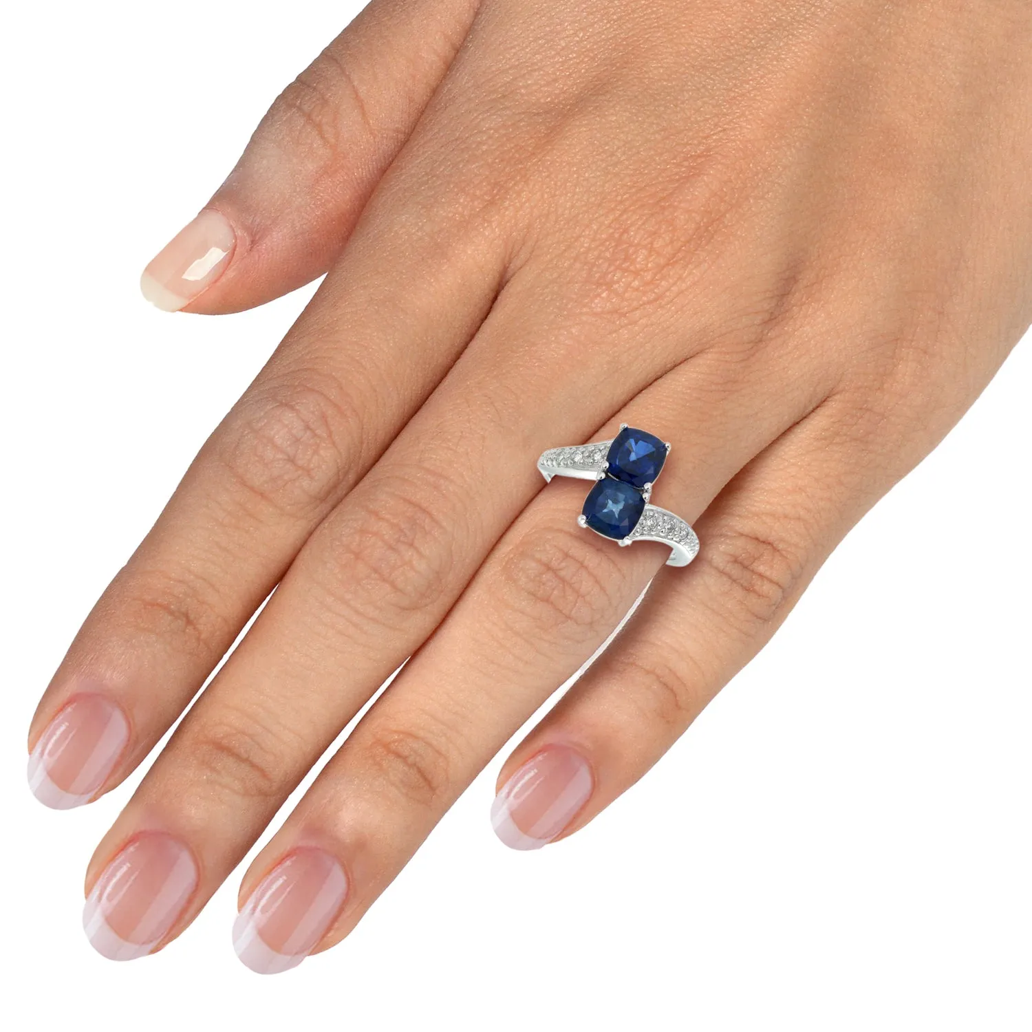 1 cttw Created Blue Sapphire Ring .925 Sterling Silver Cushion 6 MM Size 7