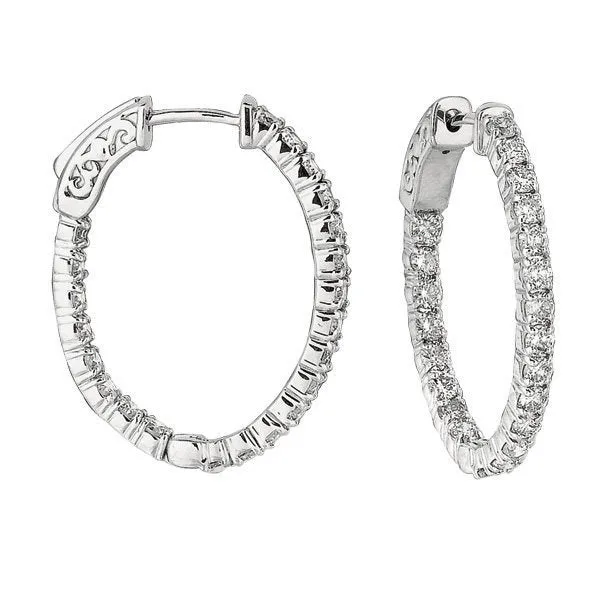1.00 Carat Natural Diamond Oval Hoop Earrings G SI in 14K White Gold 1.20''