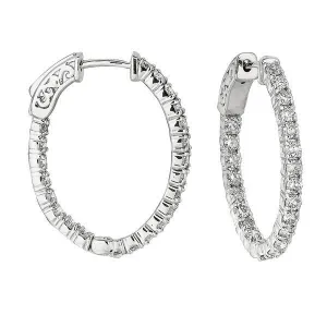 1.00 Carat Natural Diamond Oval Hoop Earrings G SI in 14K White Gold 1.20''