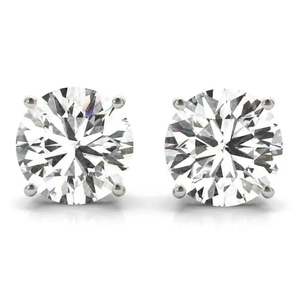 1.00 to 6.00 Carat Diamond, Stylish Prong Set 14K White Gold Round-cut Diamond Stud Earring (I-J,VS2-SI1)  Lab Grown Diamond