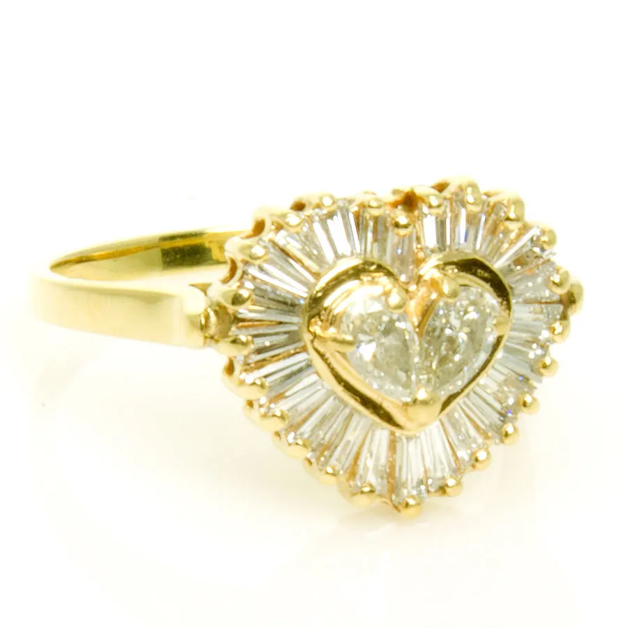 1.00ct Pear & Baguette Diamond Heart Ring