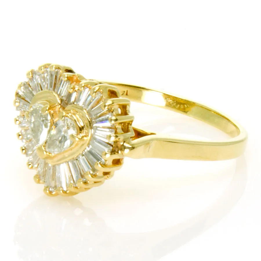 1.00ct Pear & Baguette Diamond Heart Ring