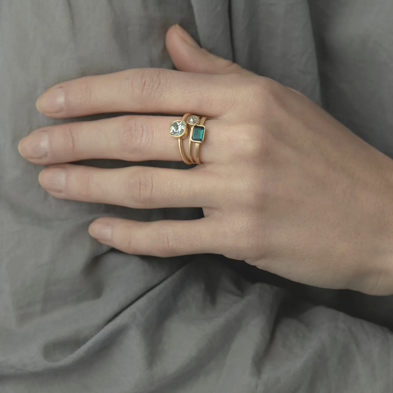 1.07 Carat One-of-a-Kind Cushion Cut Pale Mint Green Tourmaline Ring | TR56-OOAK