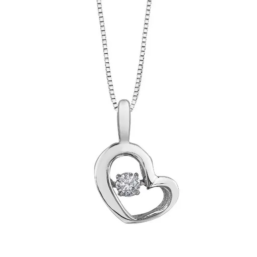 10K White Gold (0.05ct - 0.10ct) Dancing Diamond Heart Pendant 0.10 ct