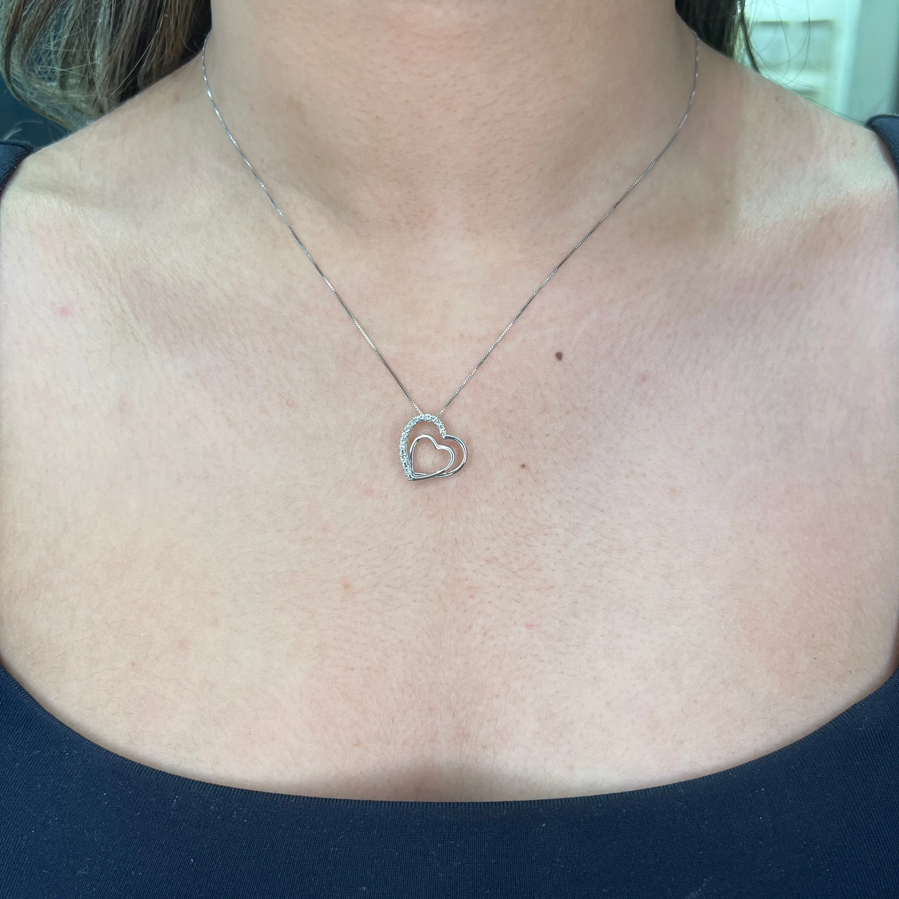 10K White Gold (0.05ct) Diamond Double Heart Pendant