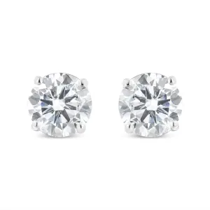 10K White Gold 1.00 Cttw Round Brilliant-Cut Diamond Classic 4-Prong Stud Earrings with Screw Backs (H-I Color, I2-I3 Clarity)