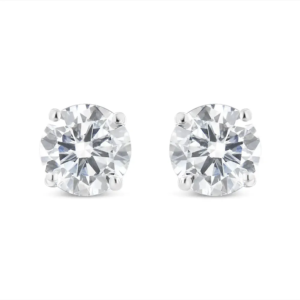 10K White Gold 1.00 Cttw Round Brilliant-Cut Diamond Classic 4-Prong Stud Earrings with Screw Backs (H-I Color, I2-I3 Clarity)