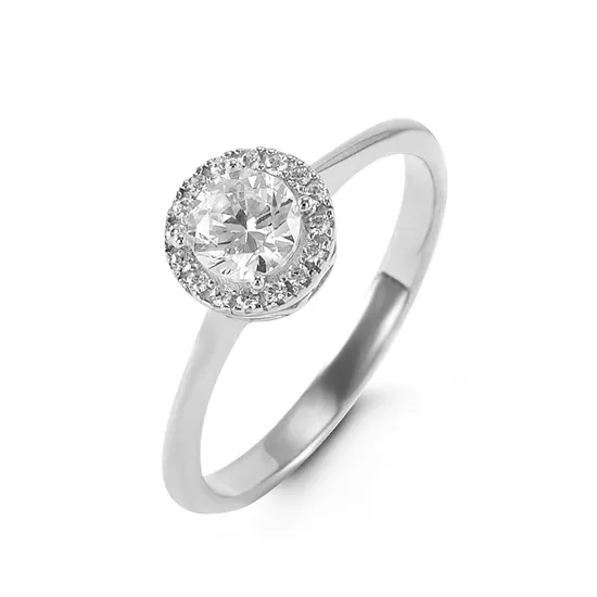 10K White Gold CZ Halo Ring