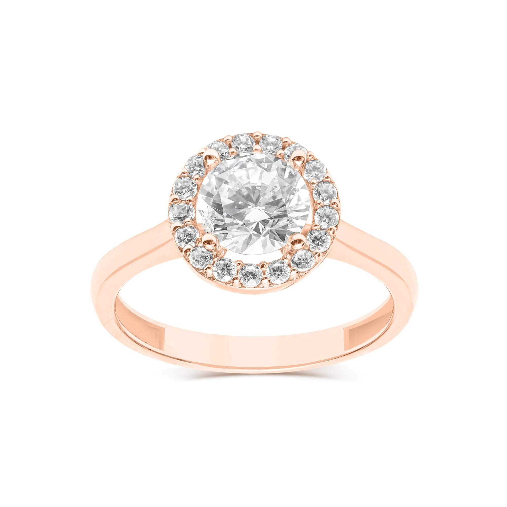 10K (White, Yellow or Rose) Gold Halo Cubic Zirconia Engagement Ring