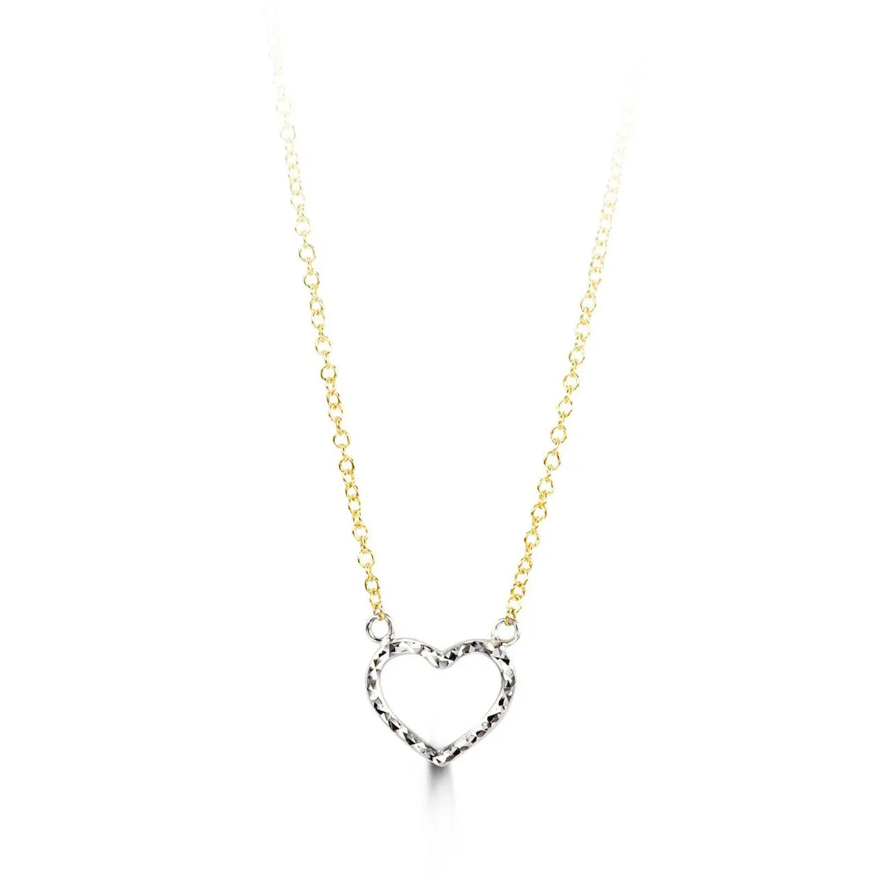 10K Yellow and White Gold Diamond Cut Heart Necklace