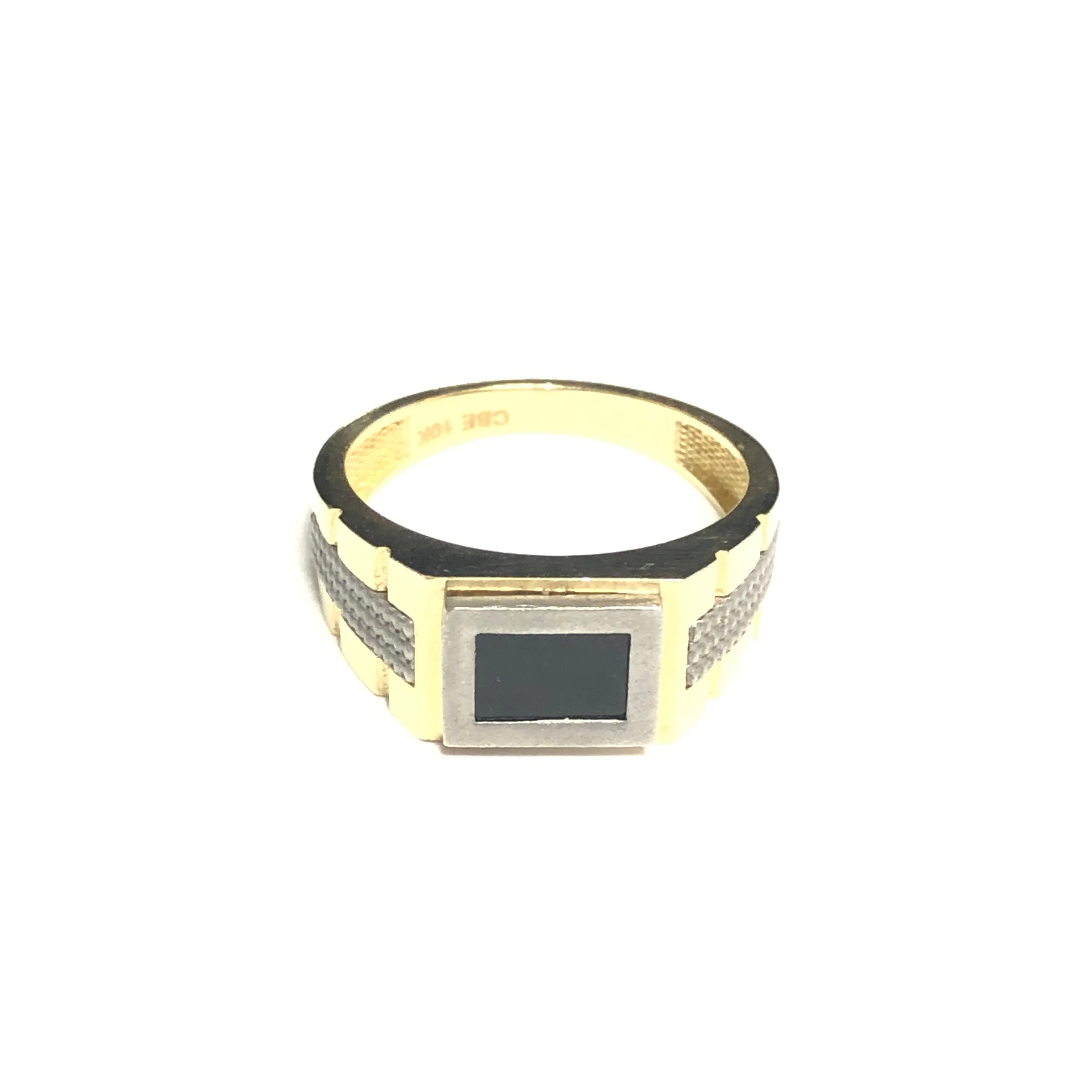 10K Yellow and White Gold Mens Black Onyx Ring