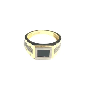 10K Yellow and White Gold Mens Black Onyx Ring
