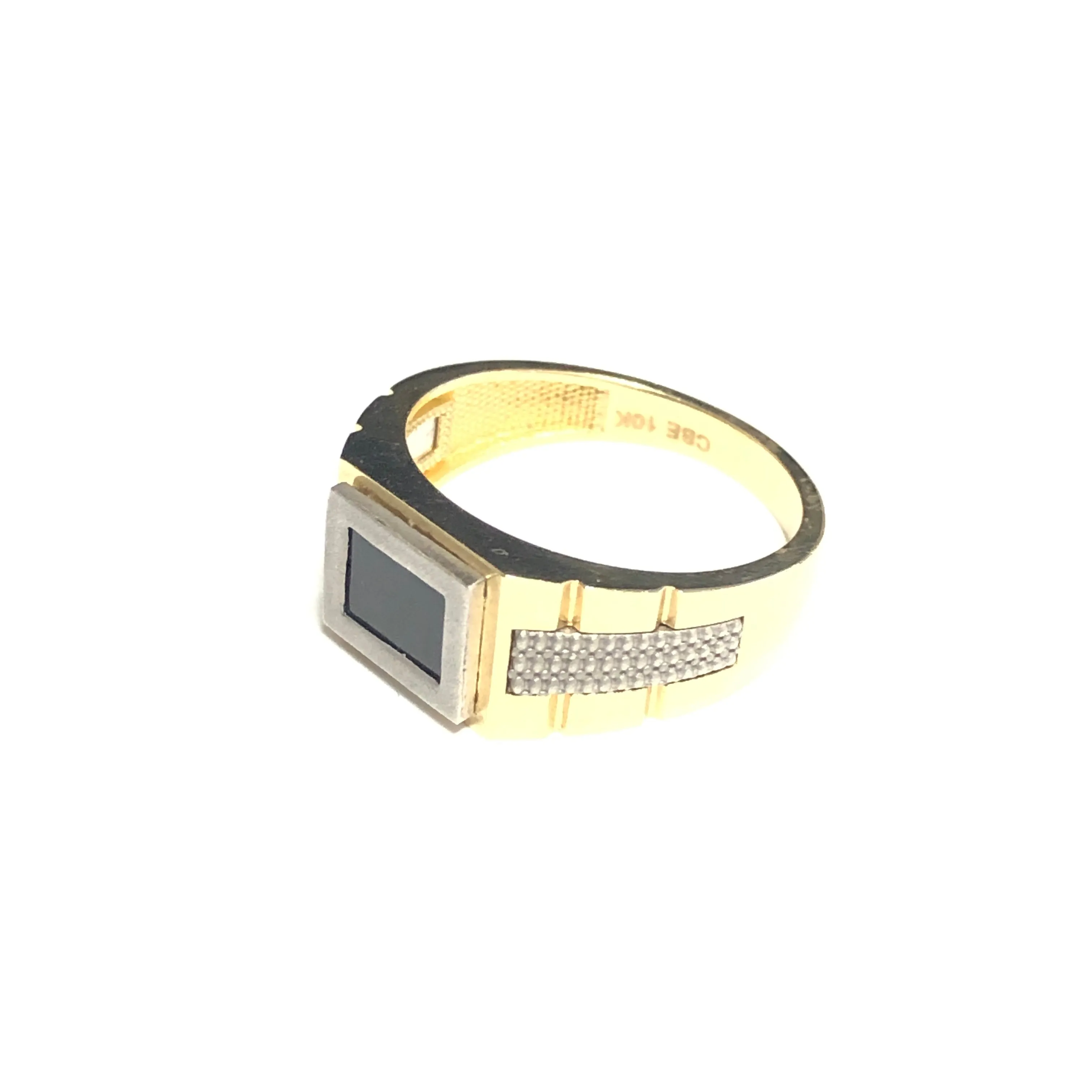 10K Yellow and White Gold Mens Black Onyx Ring