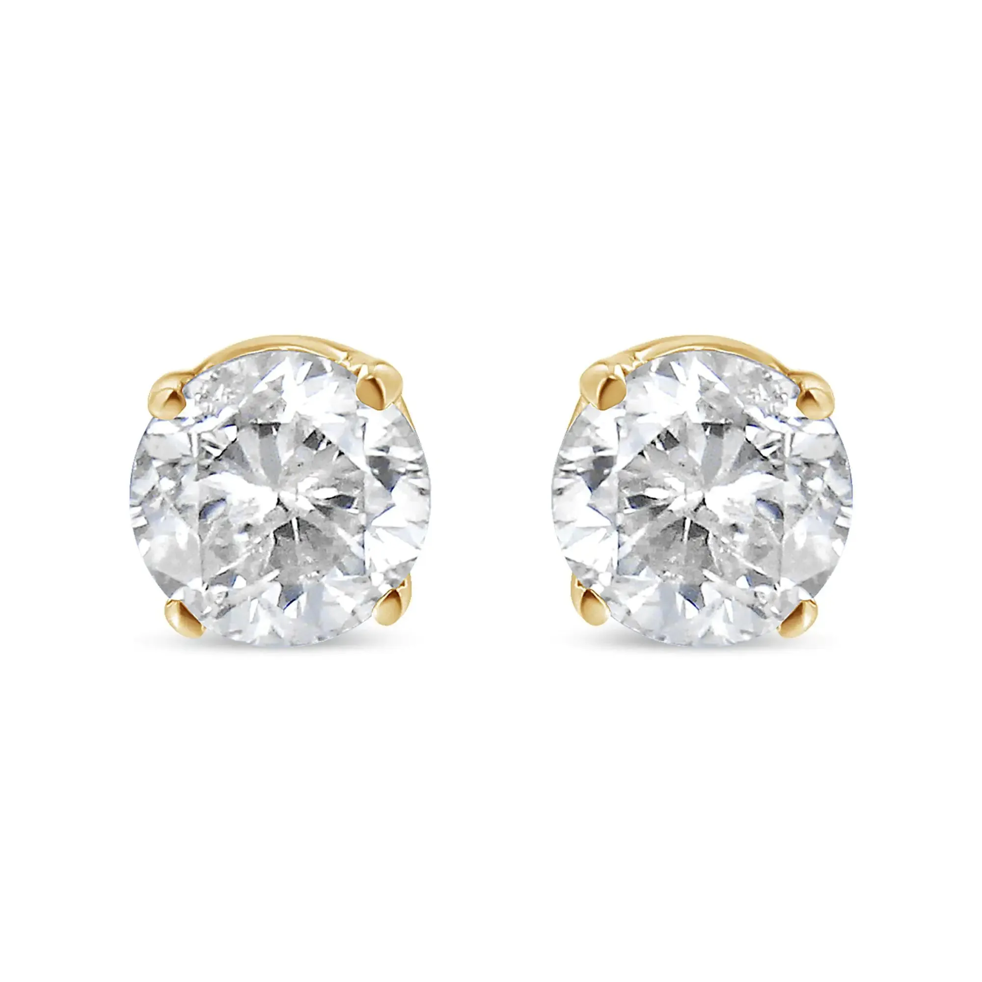 10K Yellow Gold 5/8 Cttw Round Brilliant-Cut Diamond Classic 4-Prong Stud Earrings (K-L Color, I1-I2 Clarity)