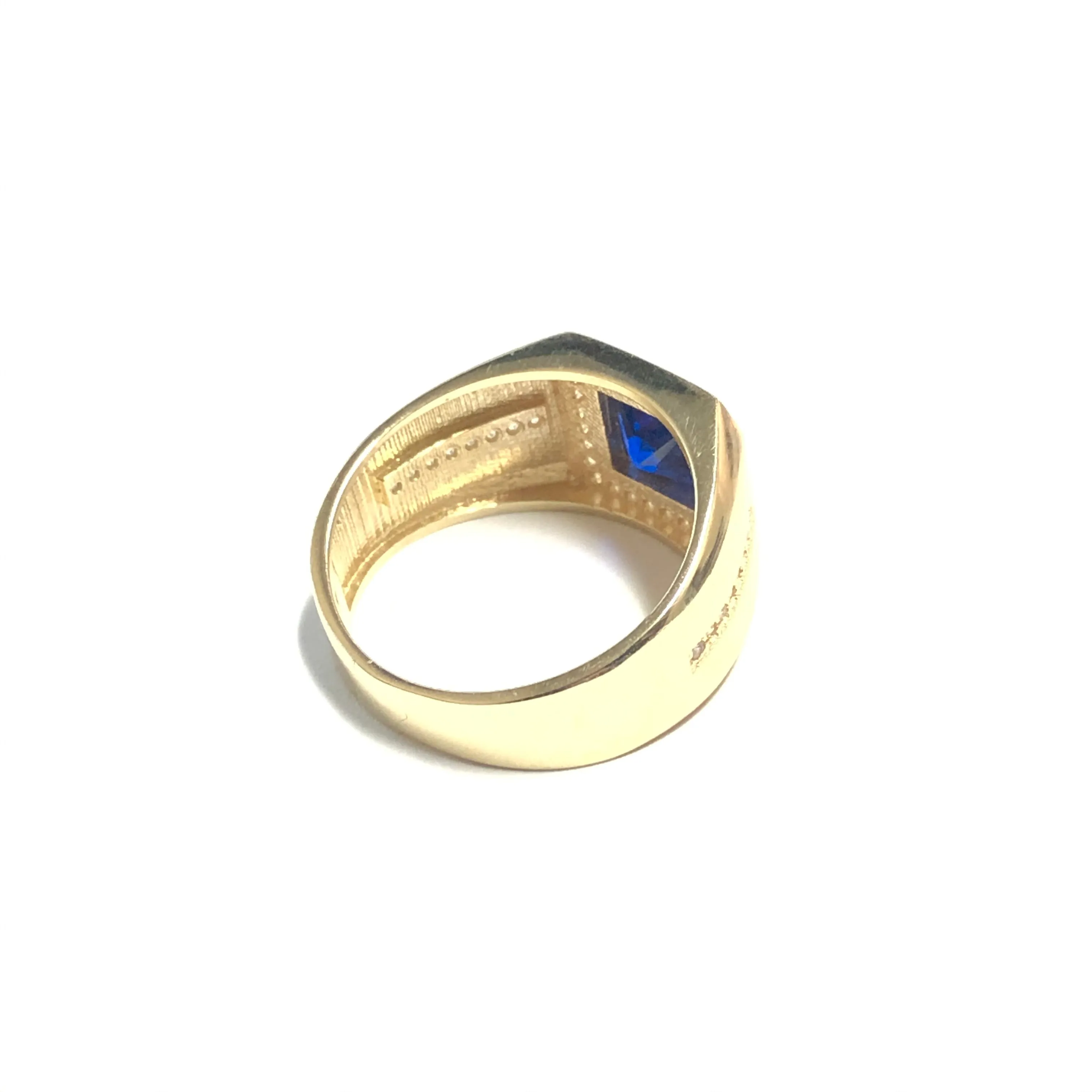 10K Yellow Gold Blue Cubic Zirconia Greek Key Mens Ring