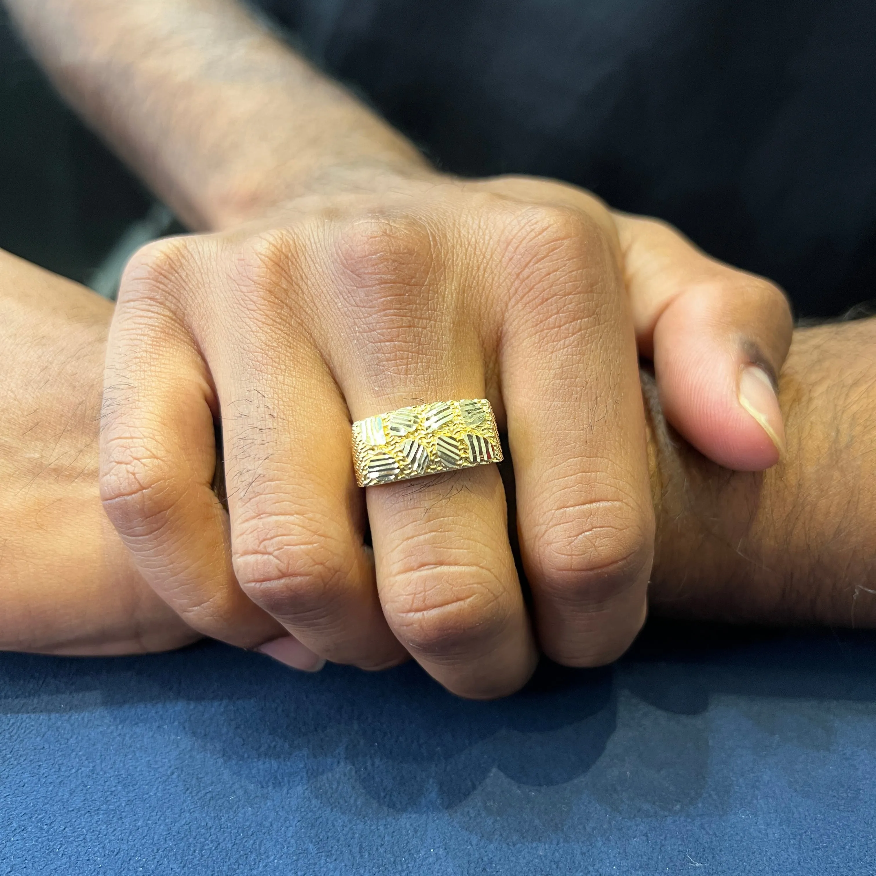 10K Yellow Gold Diamond Cut Nugget Ring
