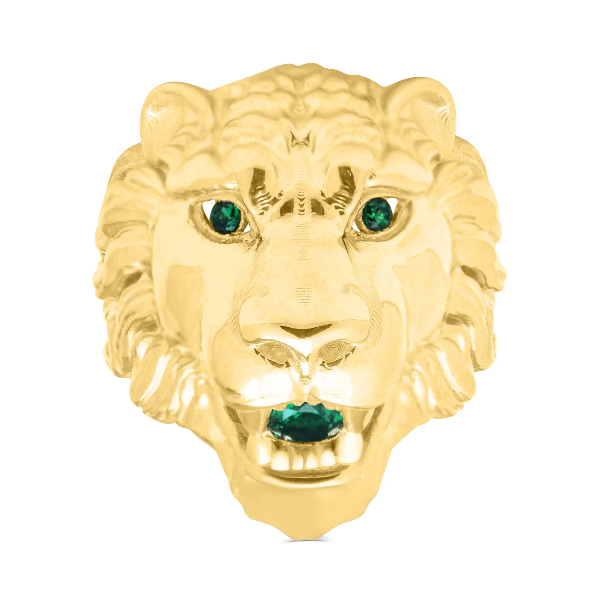 10K Yellow Gold Lion Head Ring With Green CZ