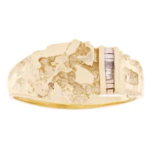 10k Yellow Gold Nugget Ring with Baguette Diamonds 10.4mm Size 11